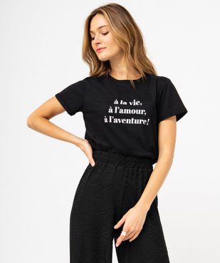 Tee-shirt à manches courtes avec message femme vue1 - GEMO(FEMME PAP) - GEMO