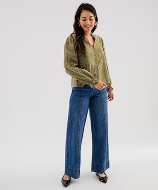 Chemise col V volanté et manches blousantes à carreaux femme vue1 - GEMO(FEMME PAP) - GEMO