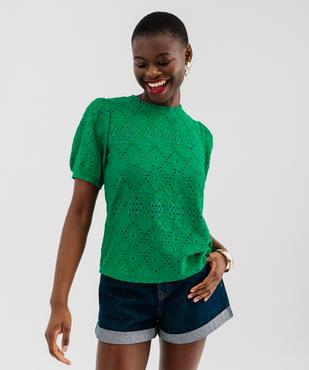 Tee-shirt à manches courtes en maille ajourée femme vue4 - GEMO 4G FEMME - GEMO