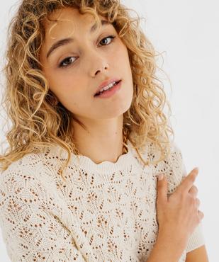 Pull manches courtes en maille ajourée à col rond femme vue2 - GEMO(FEMME PAP) - GEMO