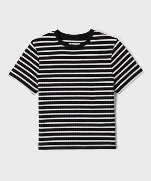 Tee-shirt manches courtes en maille côtelée à rayures fille vue1 - GEMO 4G FILLE - GEMO