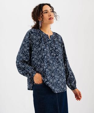 Blouse manches longues en viscose fleurie à col rond boutonné femme vue1 - GEMO 4G FEMME - GEMO