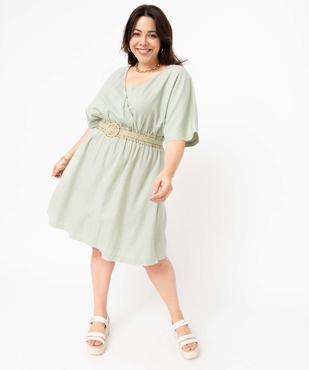 Robe femme grande taille en lin mélangé à col cache-cœur vue2 - GEMO 4G GT - GEMO