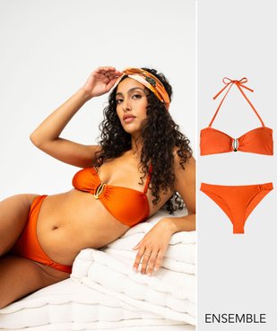Ensemble de maillot de bain deux pièces orange en maille scintillante pour femme - GEMO