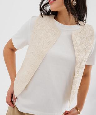Veste sans manches brodée porté ouvert femme vue3 - GEMO 4G FEMME - GEMO
