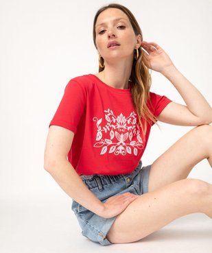 Tee-shirt manches courtes avec motif brodé femme vue1 - GEMO(FEMME PAP) - GEMO