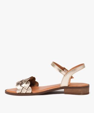 Sandales femme en cuir effet métallisé à large bride zig zag - Taneo vue3 - TANEO - GEMO