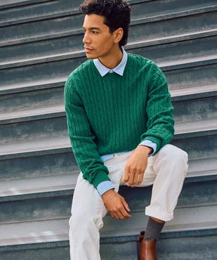 Pull col rond en coton à torsades homme vue1 - GEMO (HOMME) - GEMO