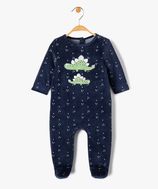 Pyjama bébé en velours imprimé dino avec ouverture pont-dos vue1 - GEMO(BB COUCHE) - GEMO