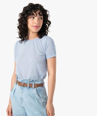 Tee-shirt femme à manches courtes en maille fine vue1 - GEMO(FEMME PAP) - GEMO