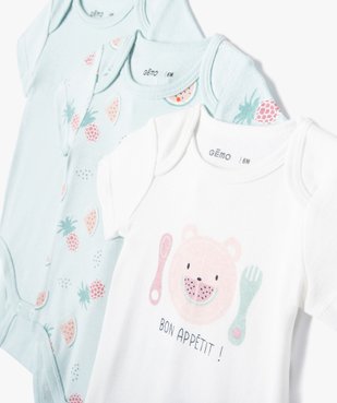 Body bébé à manches courtes et col US à motif fruits (lot de 3) vue3 - GEMO 4G BEBE - GEMO