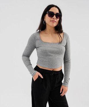 Tee-shirt court à manches longues à col carré femme vue1 - GEMO(FEMME PAP) - GEMO
