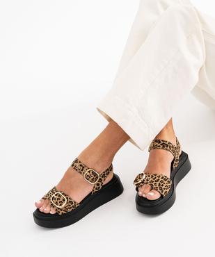 Sandales compensées à boucle et motif léopard femme vue1 - 5 MILES - GEMO