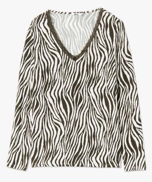 Tee-shirt femme imprimé avec col V en dentelle vue4 - GEMO 4G FEMME - GEMO