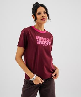 Tee-shirt manches courtes avec inscription pailletée femme vue1 - GEMO 4G FEMME - GEMO