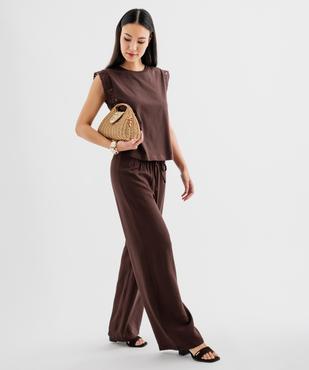 Pantalon fluide coupe ample avec taille élastique femme vue4 - GEMO(FEMME PAP) - GEMO