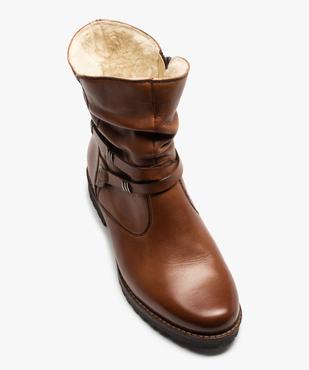 Boots fourrées femme dessus cuir uni à bride décorative – Tanéo vue5 - TANEO - GEMO