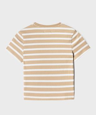 Tee-shirt manches courtes en maille côtelée à rayures fille vue4 - GEMO 4G FILLE - GEMO