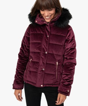Doudoune femme courte en velours à capuche duveteuse vue1 - GEMO(FEMME PAP) - GEMO
