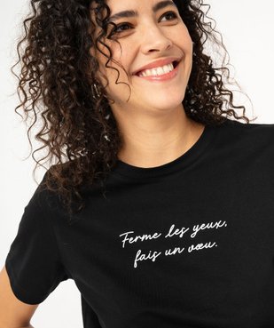 Tee-shirt manches courtes en coton à message femme vue2 - GEMO(FEMME PAP) - GEMO