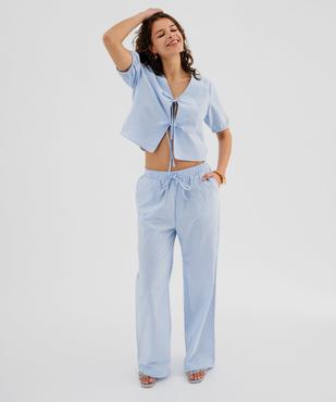 Blouse manches courtes bouffantes avec liens à nouer femme vue1 - GEMO(FEMME PAP) - GEMO