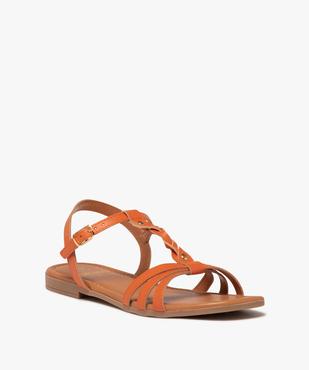 Sandales femme unies à talon plat avec bride centrale tressée vue3 - GEMO (CASUAL) - GEMO