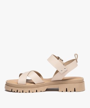 Sandales femme unies en cuir à épaisse semelle crantée  vue3 - GEMO (CASUAL) - GEMO