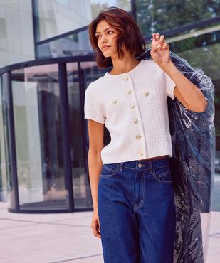 Pull manches courtes en maille texturée à boutons femme vue5 - GEMO(FEMME PAP) - GEMO