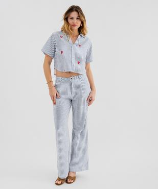 Chemise manches courtes coupe boxy rayée et brodée femme vue4 - GEMO(FEMME PAP) - GEMO