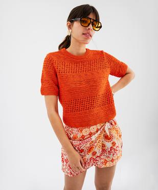 Pull manches courtes en maille ajourée femme vue1 - GEMO 4G FEMME - GEMO