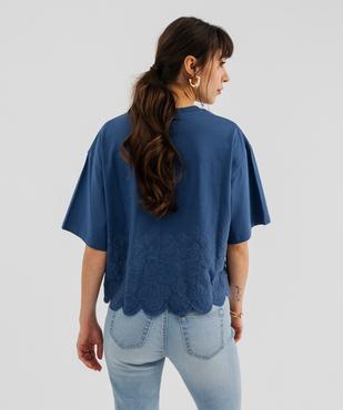 Tee-shirt manches courtes coupe oversize avec finitions dentelées femme vue3 - GEMO 4G FEMME - GEMO