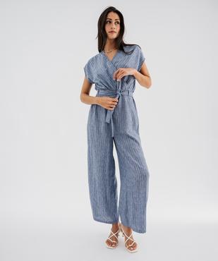 Combinaison pantalon cache-cœur à fines rayures femme vue3 - GEMO(FEMME PAP) - GEMO