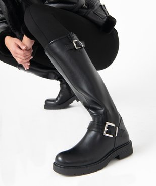 Bottes femme unies à talon plat style motardes vue1 - GEMO (CASUAL) - GEMO