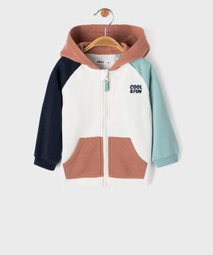 Sweat zippé à capuche avec empiècements colorés bébé garçon vue1 - GEMO 4G BEBE - GEMO