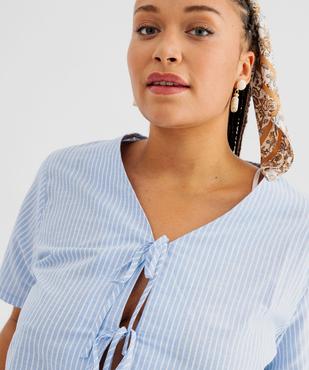 Chemise rayée en coton fermeture liens femme grande taille vue2 - GEMO (G TAILLE) - GEMO
