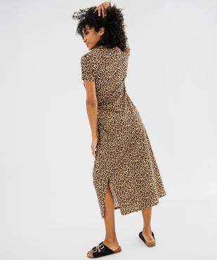 Robe longue manches courtes en maille imprimée léopard femme vue5 - GEMO(FEMME PAP) - GEMO