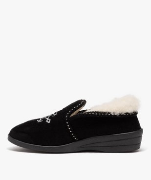 Chaussons femme pantoufles unies à col retourné avec semelle compensée et dessus brodé vue3 - GEMO 4G FEMME - GEMO