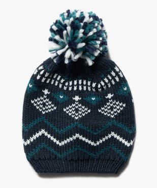 Bonnet bébé garçon jacquard et pompon vue1 - GEMO(BEBE DEBT) - GEMO