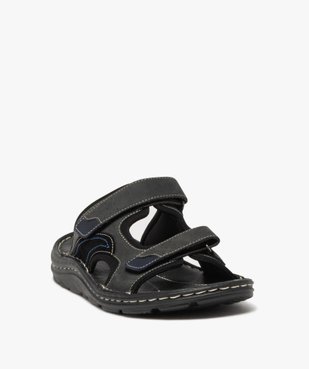 Mules homme dessus en cuir à larges brides à scratch vue2 - GEMO (CASUAL) - GEMO