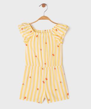 Combishort en viscose rayée et imprimé bébé fille vue1 - GEMO 4G BEBE - GEMO