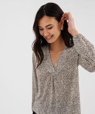 Tee-shirt manches longues imprimé col V fantaisie femme vue2 - GEMO 4G FEMME - GEMO