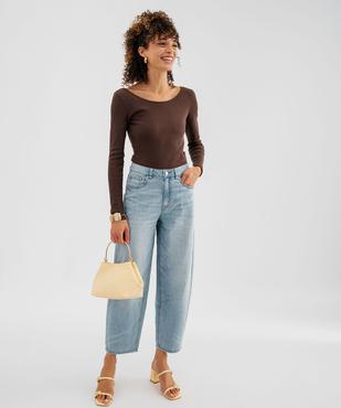 Jean barrel taille haute en denim délavé femme vue4 - GEMO 4G FEMME - GEMO