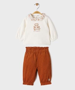 Ensemble 2 pièces sweat col Claudine + pantalon en velours bébé fille - LuluCastagnette vue1 - LULUCASTAGNETTE - GEMO