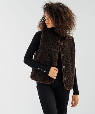 Veste sans manches en sherpa à motif animalier femme vue1 - GEMO 4G FEMME - GEMO