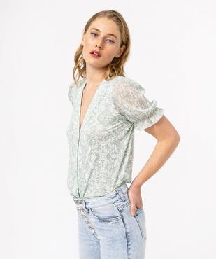 Tee-shirt boutonné avec manches courtes en voile femme vue1 - GEMO(FEMME PAP) - GEMO