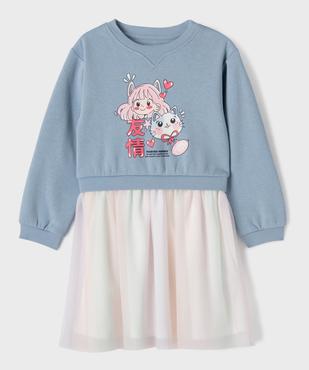 Robe courte à manches longues effet 2-en-1 sweat et jupe fille vue1 - GEMO (ENFANT) - GEMO