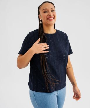 Tee-shirt manches courtes en maille ajourée femme grande taille vue1 - GEMO (G TAILLE) - GEMO