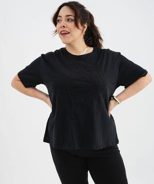 Tee-shirt manches courtes et col rond brodé femme grande taille vue1 - GEMO (G TAILLE) - GEMO