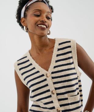 Gilet sans manches en laine rayée femme vue2 - GEMO(FEMME PAP) - GEMO