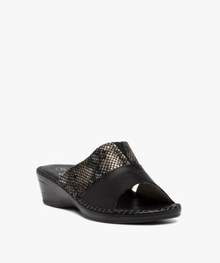 Mules femme confort compensées à brides en cuir vue2 - GEMO (CONFORT) - GEMO